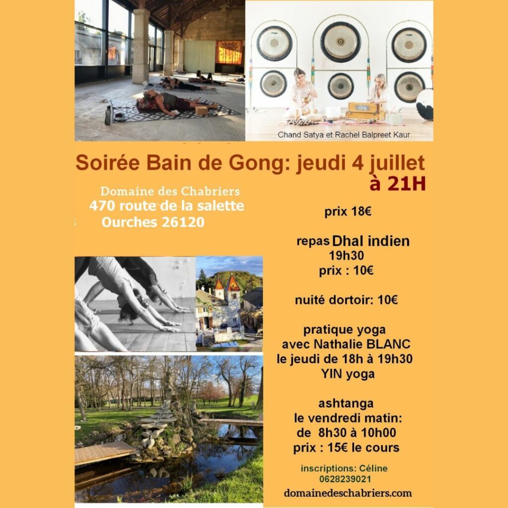 Flyer soirée gongs dans la Drôme en juillet 2024
