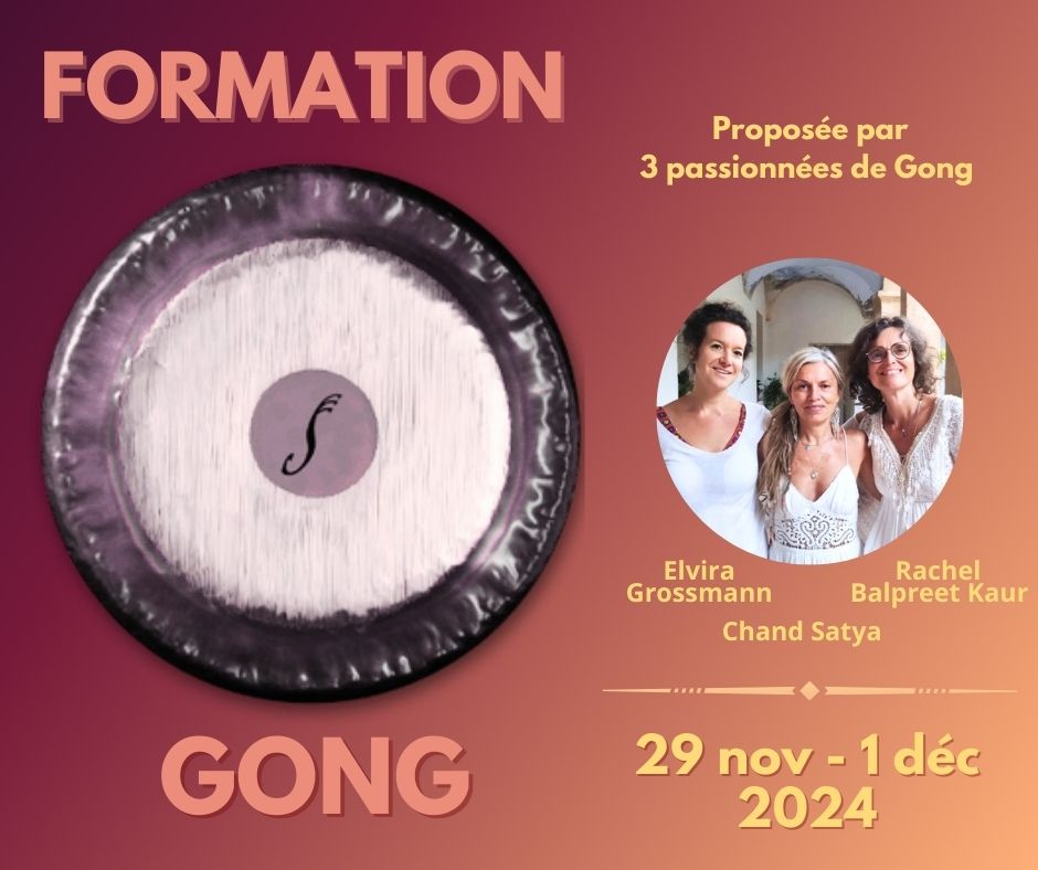 Recto du flyer de la formation au gong dans la Drôme en novembre décembre 2024