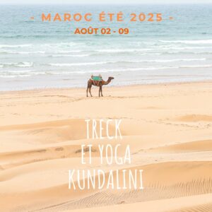 Recto du flyer du Trek Kundalini Yoga au Maroc en août 2025