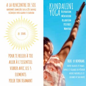 Verso du flyer du Trek Kundalini Yoga au Maroc en août 2025